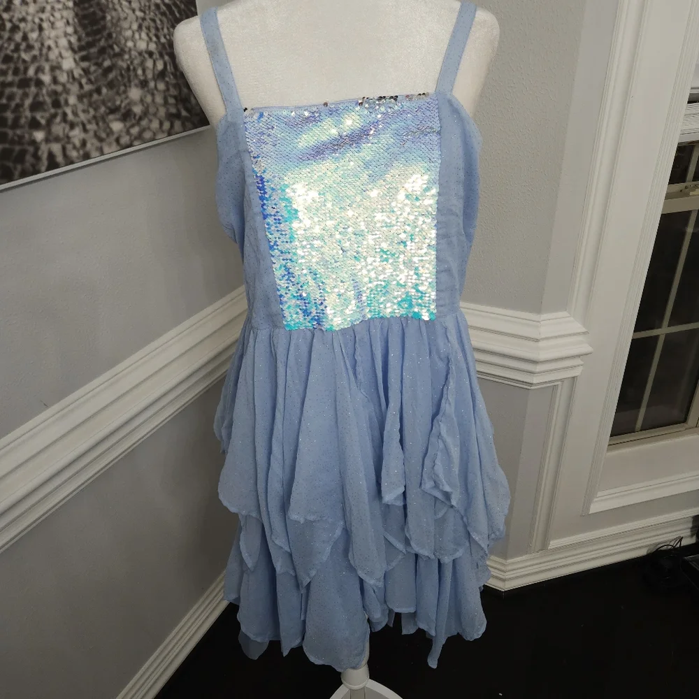 Justice Reversible Sequins and Tulle Light Blue Girls Dress size 22